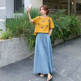 2026蝴蝶结撞色T恤印花半身牛仔裙两件套2C233-8523-P185-K298
