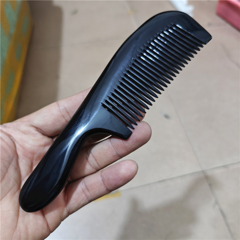 18-19.9cm 黒丸ハンドル水牛角細歯コーム実用的な角水牛角コームハンドハンドル丸ハンドルコーム|undefined