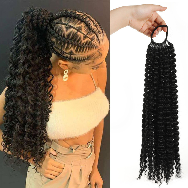 Wig Ponytail African Black Wrapping Hair Rewig Ponytail Dirty Braid 12-strand Screw Roll Messy Ponytail in stock