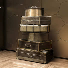 轻奢不锈钢保险箱别墅豪宅可旋转实木斗柜高端设计师创意储物柜
