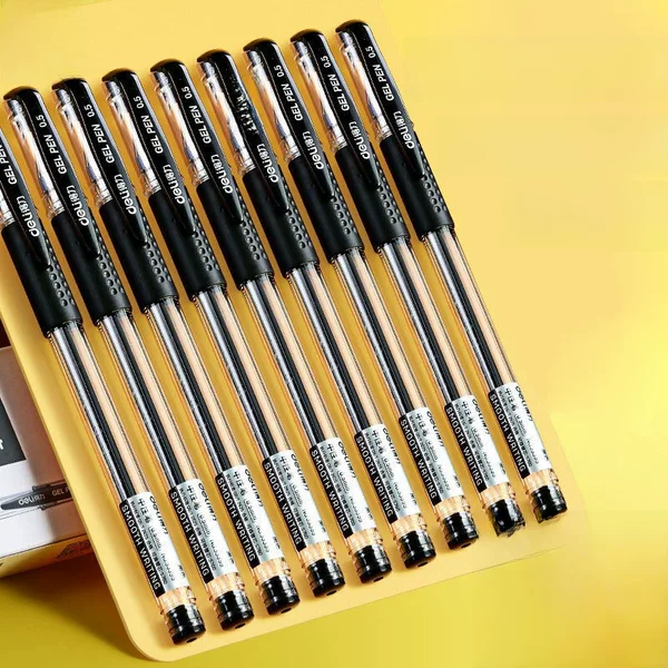 Deli 6600Es Black Gel Pen, Signature Pen, Exam Pen, 0.5mm Black Pen, Stationery, Red Pen for Teacher Grading