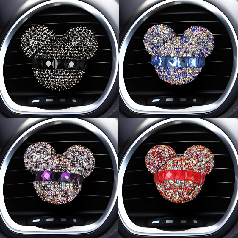 Diamante transfronterizo Mickey Head Salida de aire para automóvil Clip de fragancias Perfume para automóvil Aire acondicionado Perfume para automóvil Interior de diamantes de imitación