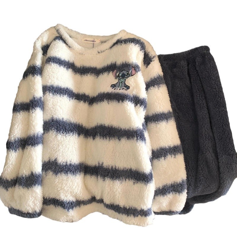 BUATS LIGHTYEAR 커플 잠옷 여성의 겨울 산호 양털 기모 두꺼운 남자 풀오버 따뜻한 집 옷 투피스 세트