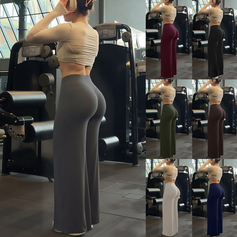 2026 Cross-Border Amazon New Ultra-Soft Naked-Feel Yoga Fitness Sports Butt-Enhancing Quick-Dry Brushed Loose Wide-Leg Pants
