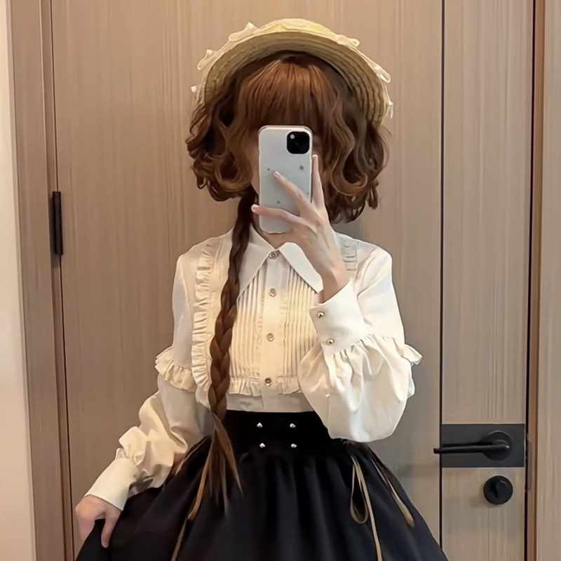 Cheng Ming's New Wig for Women with Brown Long Hair, Lolita Curly Hair, Jellyfish Head, Double Ponytails, Full Headgear