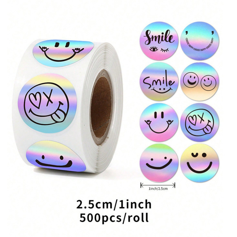 Cross-border cute smiley sticker thank you decorative sticker roll expression sticker laser round label sealing sticker Cross-border cute smiley sticker thank you decorative sticker roll expression sticker laser round label sealing sticker