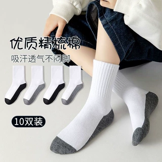 耐脏儿童袜子精梳棉男童白色中筒春秋款女孩运动大童学生袜中童袜