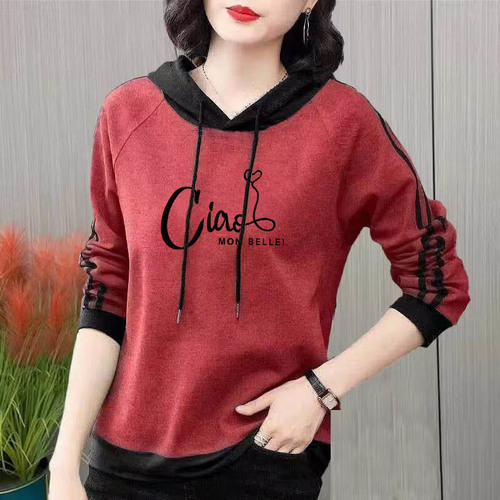 Women's Hooded Sweatshirt 2025 Spring and Autumn Style Korean Loose Youthful Long-Sleeved Women's Top Loose Mother's Upper Garment