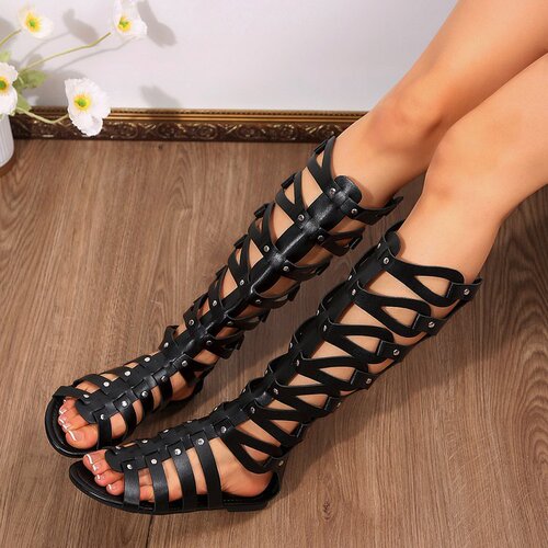 Summer 2025 Korean Style Fashion Fish-Toe Back-Zip Flat Casual Large Women's Roman Thin Strap Sandal