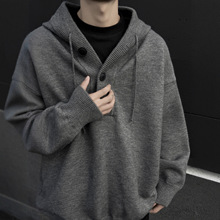 灰色重磅半开衫针织毛衣男女秋冬季潮牌宽松休闲加厚连帽外套男潮