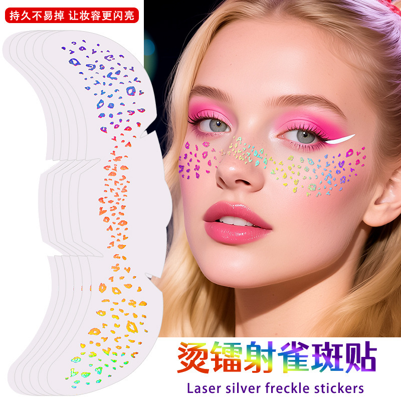 Cross-Border Flash Tattoo Stickers Waterproof Holographic Laser Fake Freckle Stickers Star Moon Spots Temporary Makeup Stickers