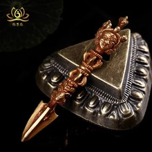 尼泊尔手工纯铜金刚镢 三面普巴黄铜 金刚杵摆件