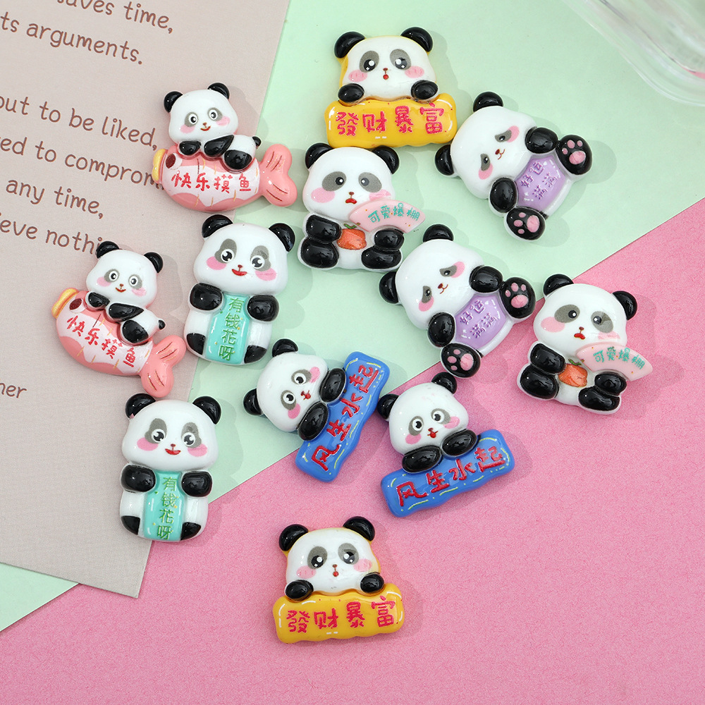 Estilo de dibujos animados Panda marca resina accesorios DIY nuevo brillante teléfono móvil Shell llavero accesorios para el cabello parche