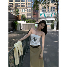 趋梦DT ETOLIE玫瑰印花修身抹胸背心外穿女装无肩带显瘦辣妹上衣