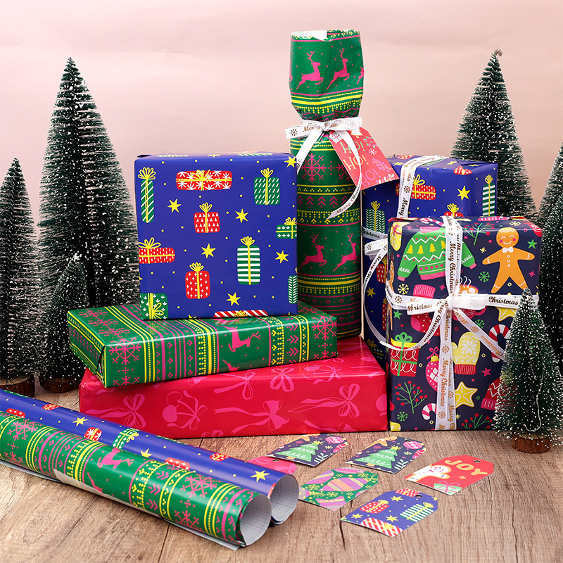 Transfronterizo para gran tamaño de papel de embalaje de regalos de Navidad fluorescente dibujos animados lindos papel de embalaje de regalos de arco