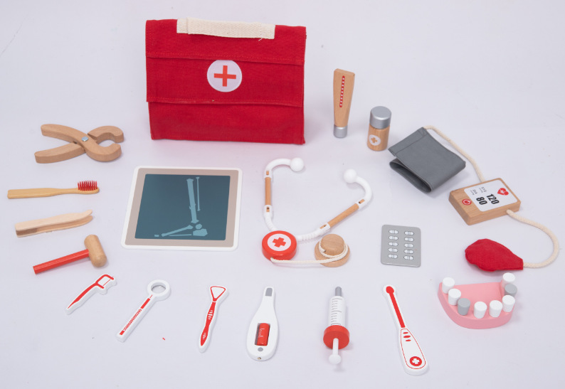 Juego de rol infantil juego de dentista juego de maquillaje de Casa simulación de madera bolsa médica entre padres e hijos herramientas médicas interactivas