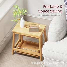 加厚加高二步折叠实木梯室内多功能踏板台阶脚踏折叠楼梯