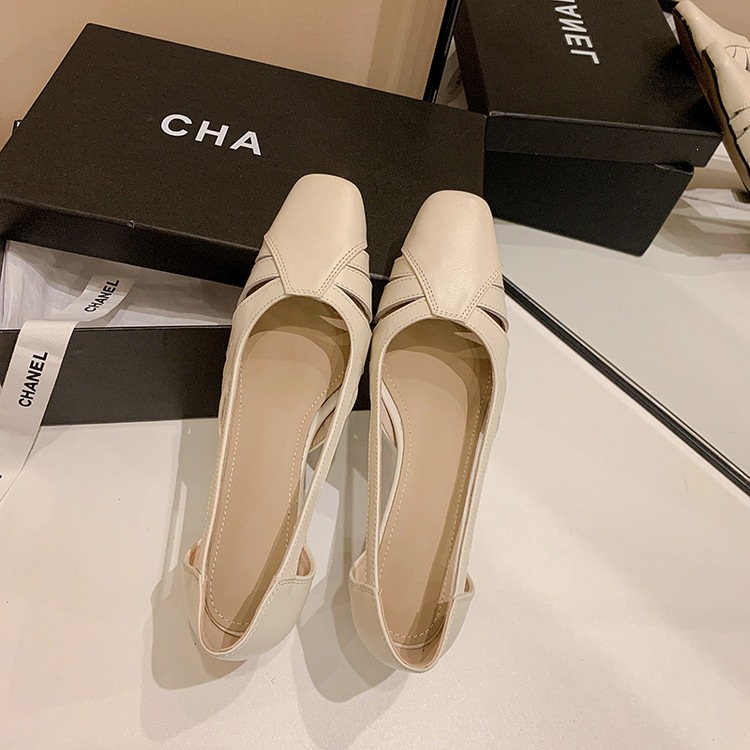 Giày cao gót nữ da thật mũi vuông nhỏ, gót cao 9 cm, phong cách thời trang xuân hè — màu nâu, màu trắng ngà chi tiết 74