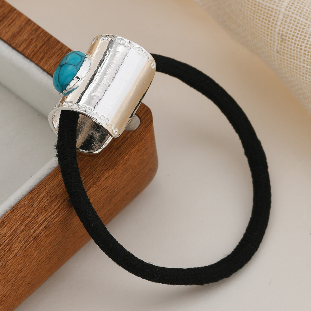 Comercio exterior nuevo bohemia dulce anillo de cabello de alta elasticidad cuerdas de cuero de cola de caballo retro turquesa anillo de cabello clips de cabello mujeres