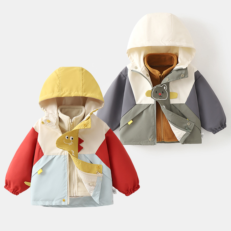 Boys' outdoor waterproof jacket, baby autumn clothes, children's girls' spring and autumn style hooded windproof top.