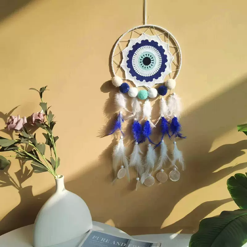 新款创意恶魔之眼风铃礼物捕梦网羽毛房间装饰生日跨境批发代发