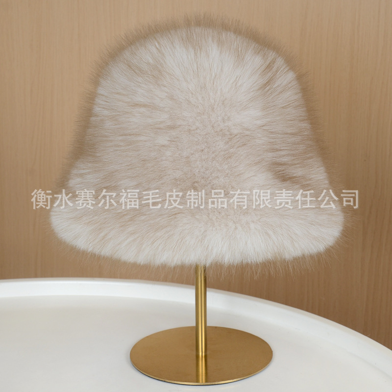 跨境仿狐狸毛渔夫帽加厚毛绒日系盆帽冬季保暖大头围显脸小冷帽|undefined