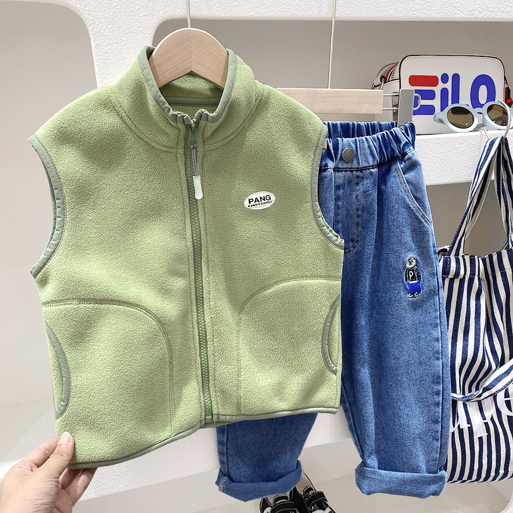 Chaleco DE LOS NIÑOS 2023 otoño nuevos muchachos primavera y otoño estilo coreano polar con capucha chaleco niños desgaste exterior chaleco