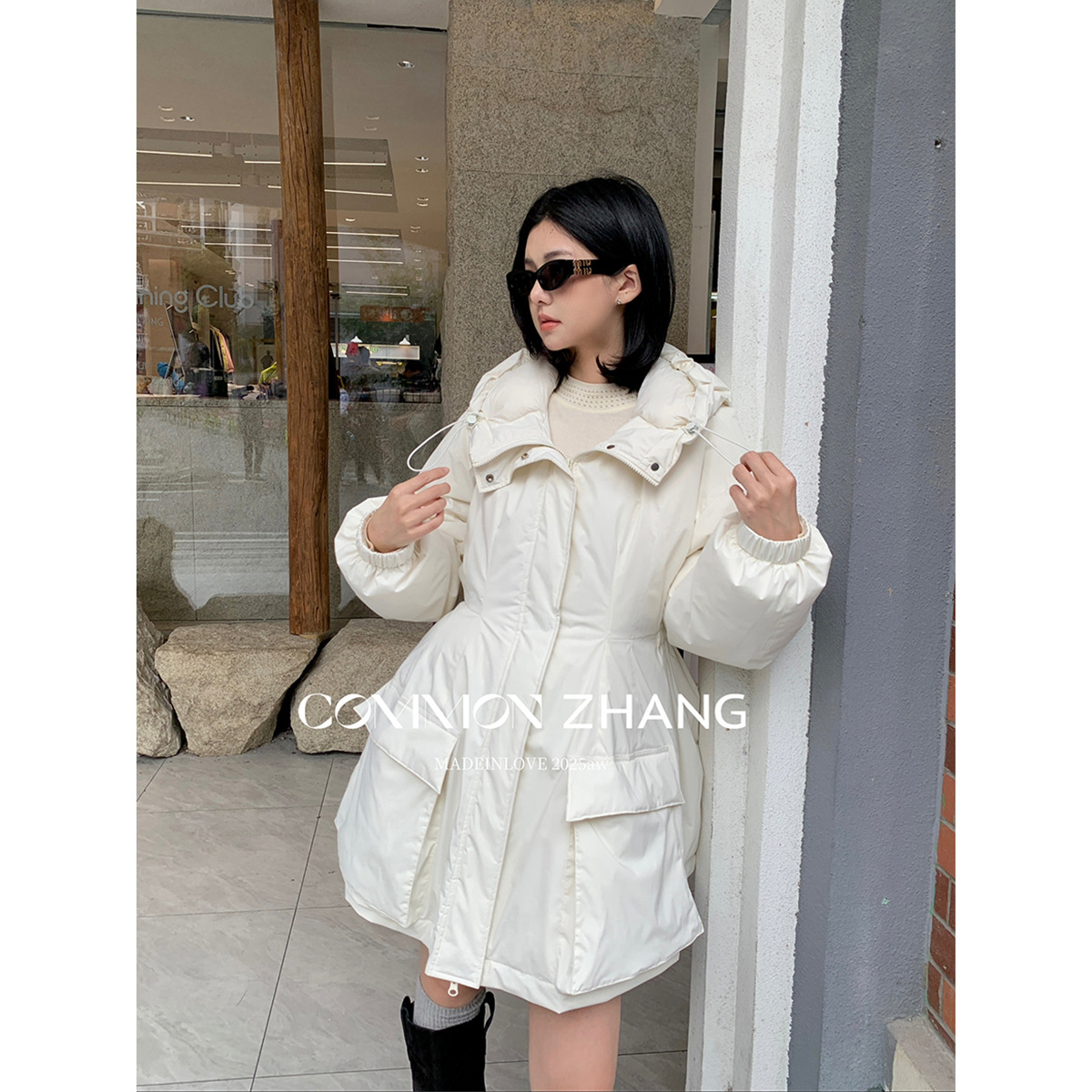Cz Zhang Autumn and Winter 90 White Duck down Mid-Length High Collar Hooded down Jacket Women's Age-Reducing Windbreaker Jacket B48220