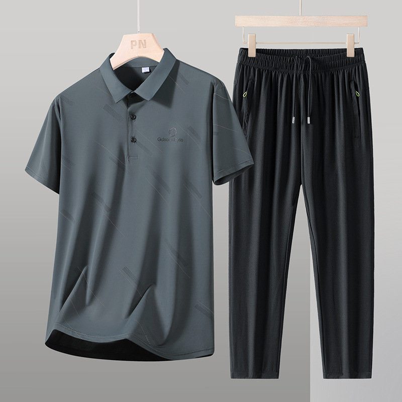 Traje casual de seda de hielo de mediana edad y ancianos de verano Traje de hombre de manga corta Traje de mediana edad y ancianos Traje de papá Camisa de polo de negocios de dos piezas image 8