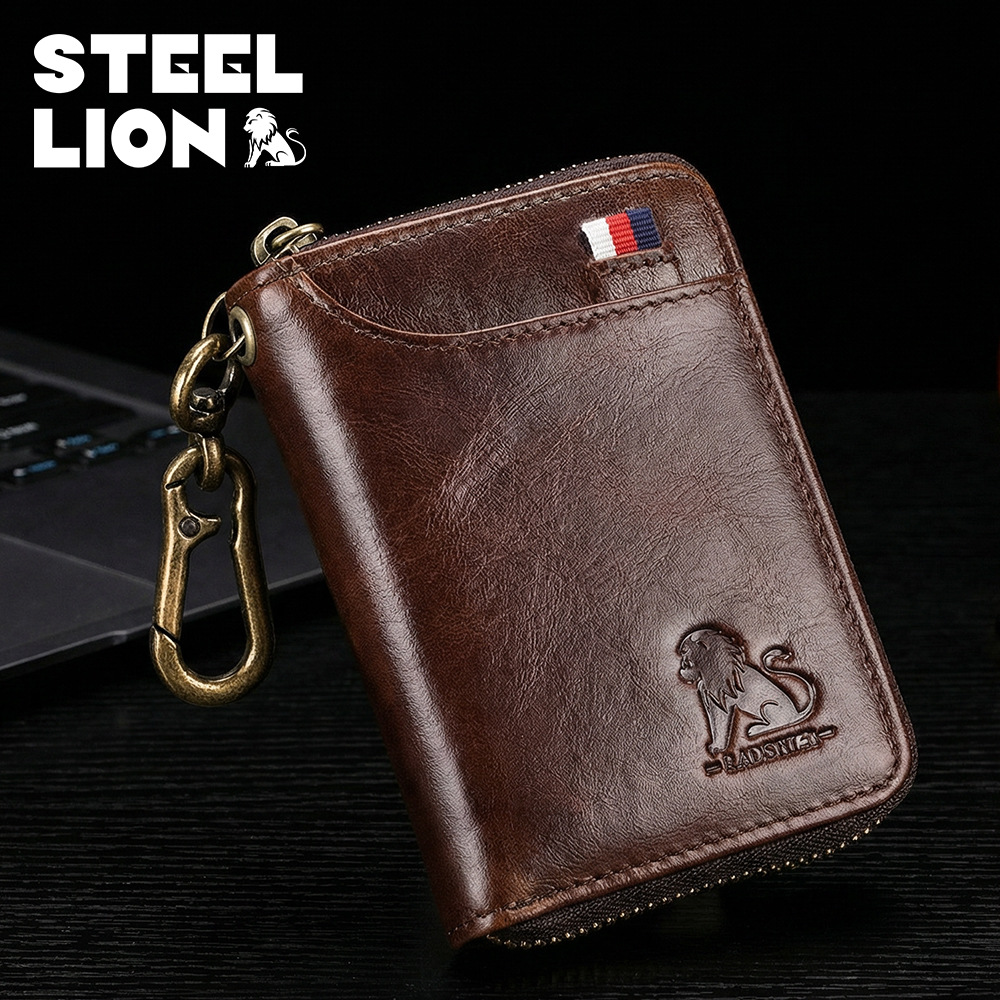 Steel Lion Genuine Leather Car Key Holder, Waist-Hanging Anti-Theft Key Case, Cowhide Key Pouch, Two-In-One Coin Purse