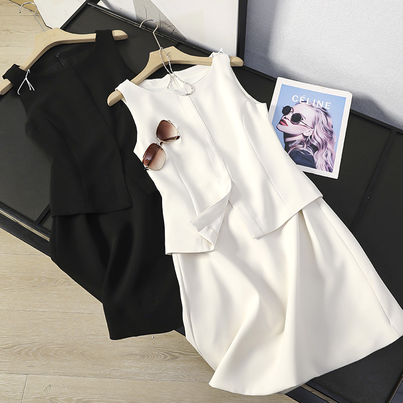 Women's Export Fashion Triacetate Boat Neck Sleeveless Deconstructed Faux Two-Piece Dress Short Skirt for Women 2026 Summer New Style