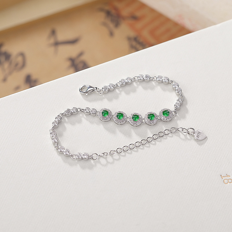 Vòng tay bạc S925 hạt tròn hình học phong cách tối giản — Một chiếc