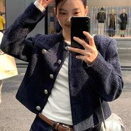 小香风外套短款2025春秋长袖复古秋季气质高级圆领新款法式上衣