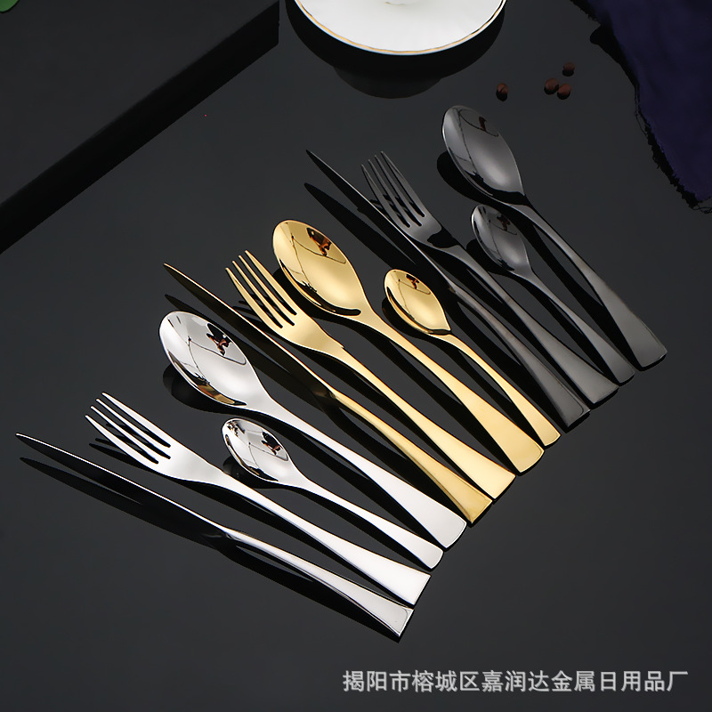 카야 카야 스테인레스 스틸 서양식 나이프, 포크와 스푼 네 조각 호텔 웨스턴 레스토랑을 위한 유럽식 티타늄 도금 피쉬 테일 식기