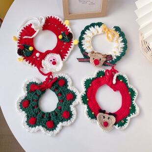 Cross-border Christmas Pet Collar Cat Dog Santa Bell Elk Bib Neck Woven Scarf