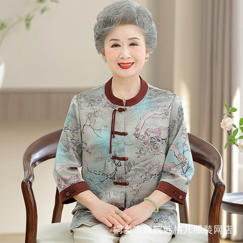 Летняя рубашка бабушки, новый китайский стиль 2025, новый национальный стиль, одежда для женщин среднего и пожилого возраста, верхняя одежда для мам