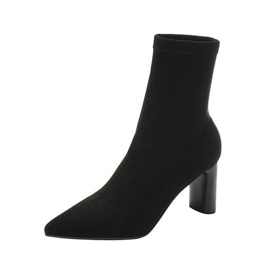 2023 Summer Short Boots Women's Online Popular Thin Boots Pointed Thick Heel Super High Heel Sexy Suede Stretch Boots Women's Boots