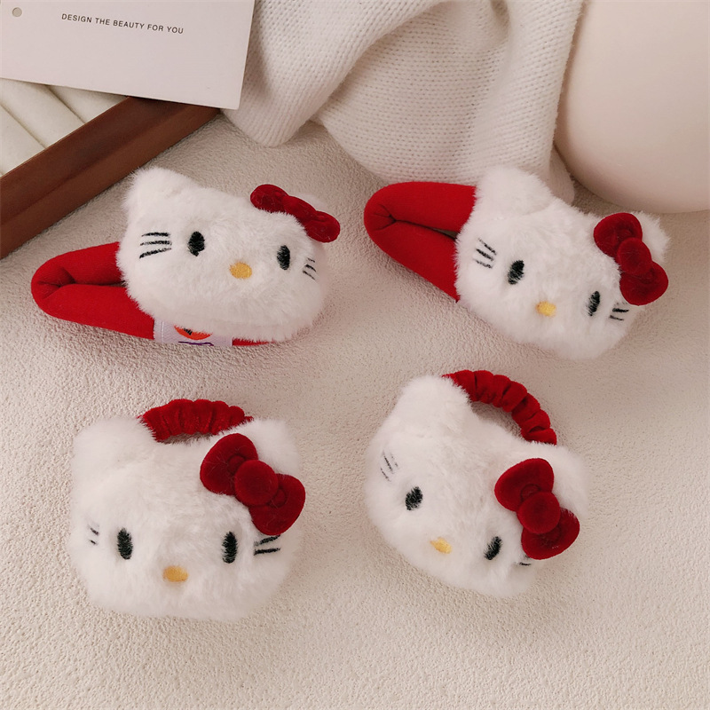 Nuevo lindo gato peludo arco rojo clip de cabello de terciopelo BB atmósfera tarjeta de cabello gran adornos de cabello