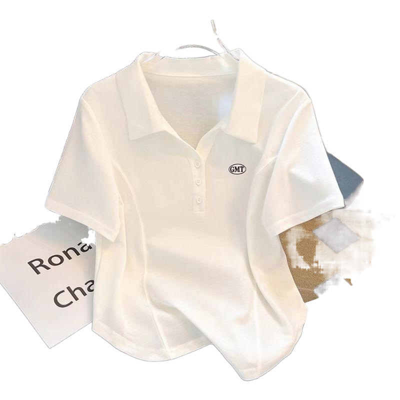 大きいサイズの婦人服の夏の百合の不規則な弧の形の裾の半袖のtシャツの女性の新型のpoloは襟をひっくり返してやせている上着を現します。|undefined
