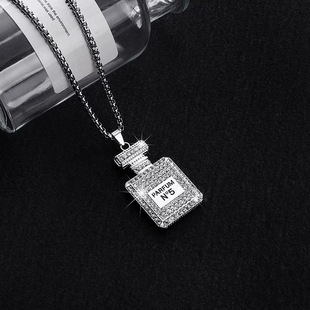 New Korean full diamond perfume bottle pendant necklace Net Red personality long sweater chain simple pendant manufacturers wholesale
