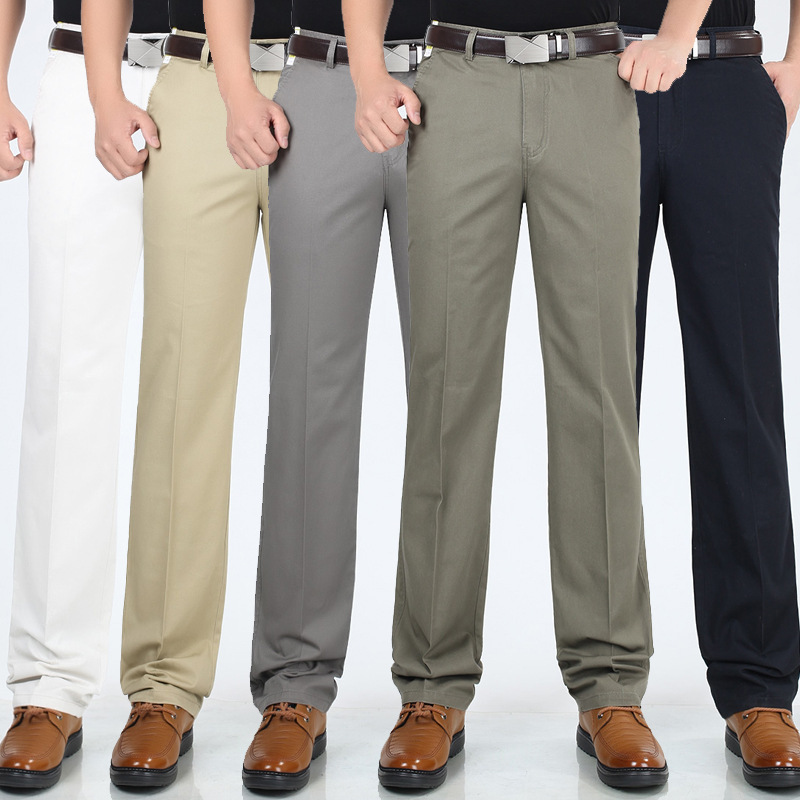 Middle-aged and Elderly Men's Pure Cotton Casual Pants Summer Thin Straight Loose High Waist Long Pants Dad's Middle-aged Men's Pants