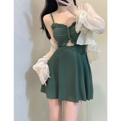 One-piece swimsuit women's new  summer conservative pure lust style swimsuit high-end two-piece set covering belly sexy ins