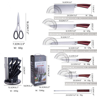 Hollow Handle Eight-Piece Knife Set with Acrylic Rotating Knife Holder Stainless Steel Knife Set Kitchen Knife Wholesale