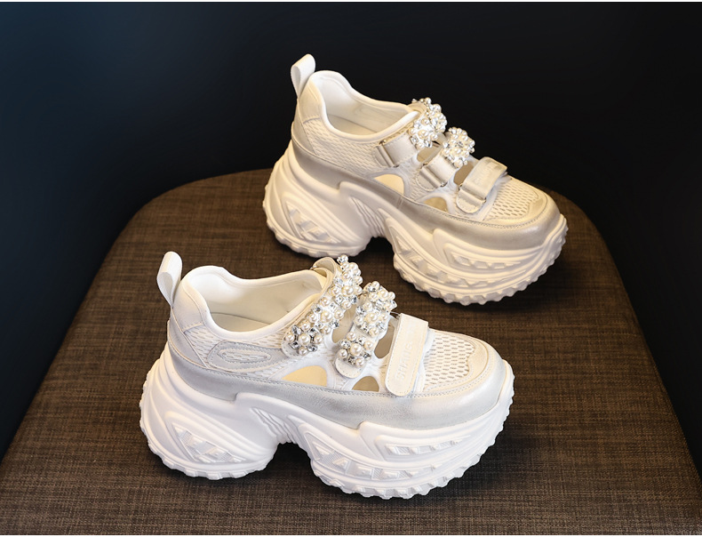 Giày thể thao nữ đế dày tăng chiều cao, lưới thoáng khí đính đá rhinestone — Màu tím chi tiết 4