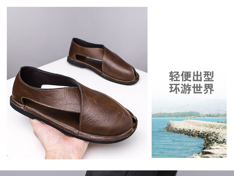 Dép sandal nam quai ngang kiểu La Mã cổ điển, thoáng khí, đế cao su — nâu, đen chi tiết 7