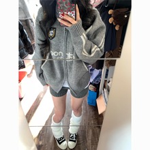 oversize！美式棒球风潮牌字母拉链毛衣外套秋冬新品韩版宽松开衫