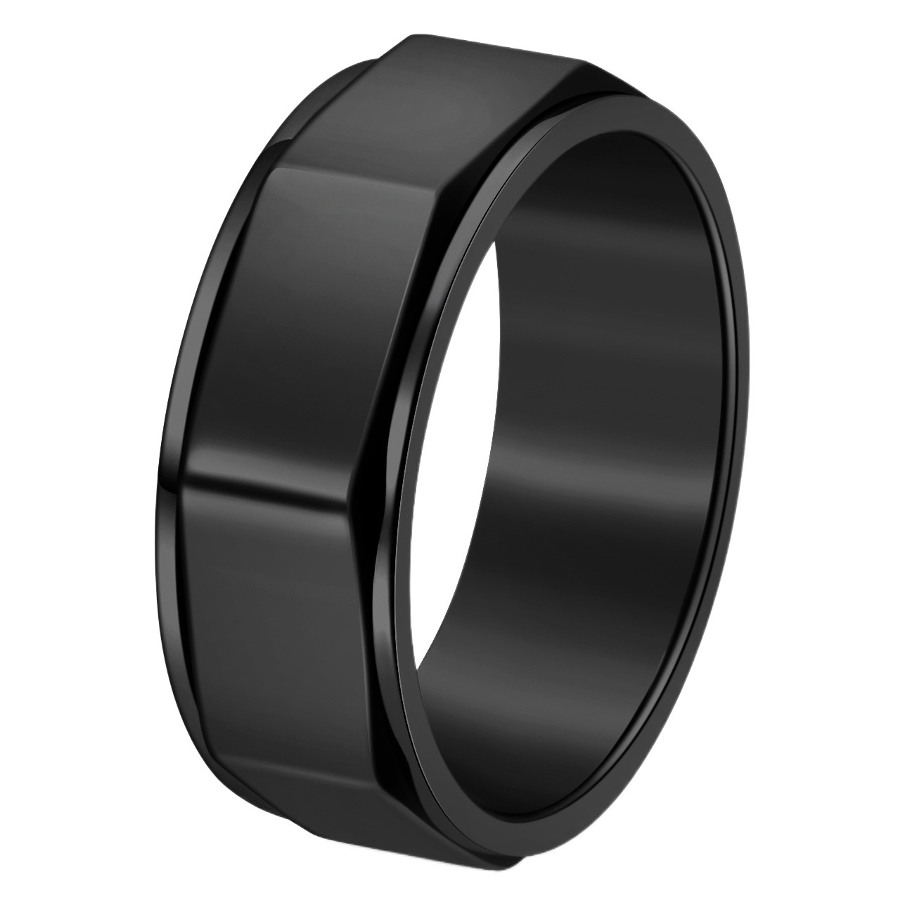 Cross-border e-commerce supply carving octagonal titanium steel rotatable ring men's niche jewelry punk style ring jewelry