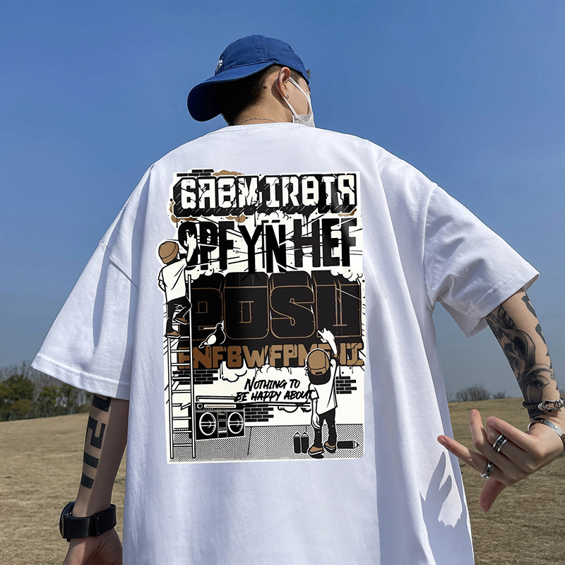 Cotton summer Japanese cartoon T-shirt with a round collar