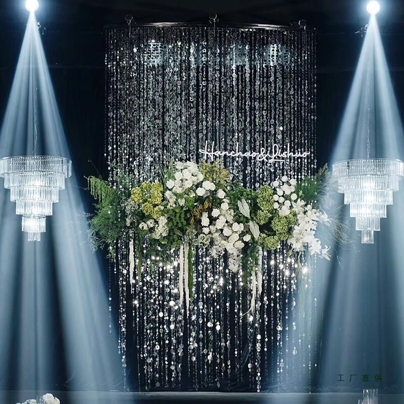Wedding Props Sequin Round Bead String Mirror Background Wedding Ceiling Decoration Curtain Gold and Silver Light Curtain