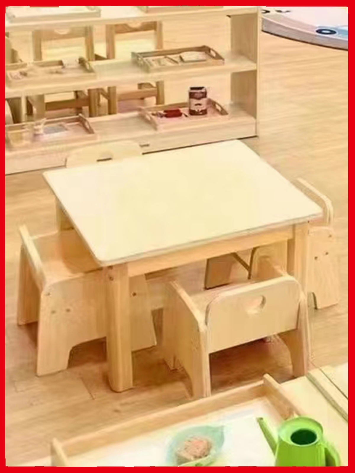 Early Education Solid Wood Small Square Table Nursery Classroom Learning Painting Wooden Square Table Kindergarten Baby Montessori Teaching Aids Tables and Chairs